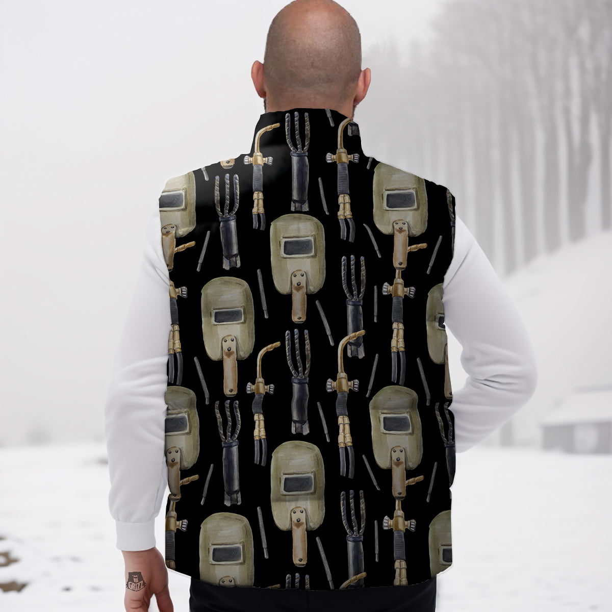 Welder Watercolor Print Pattern Down Vest-grizzshop