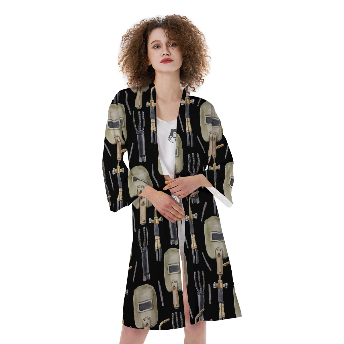 Welder Watercolor Print Pattern Kimono-grizzshop
