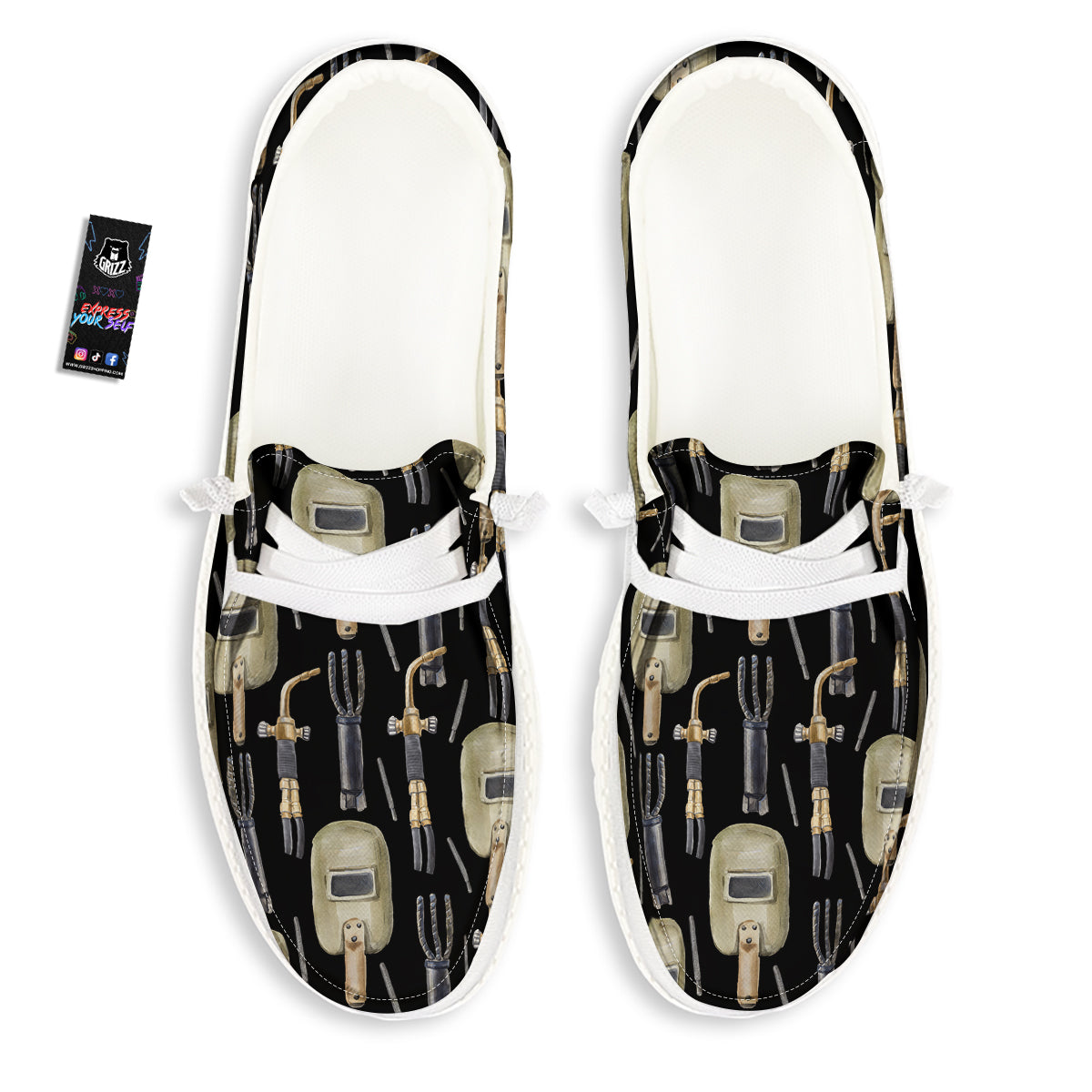 Welder Watercolor Print Pattern White Loafers-grizzshop
