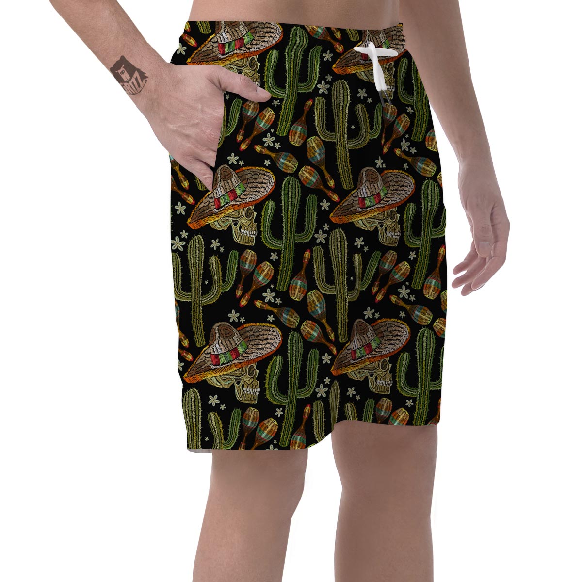 Western Cowboy Cactus Pattern Print Men's Shorts-grizzshop