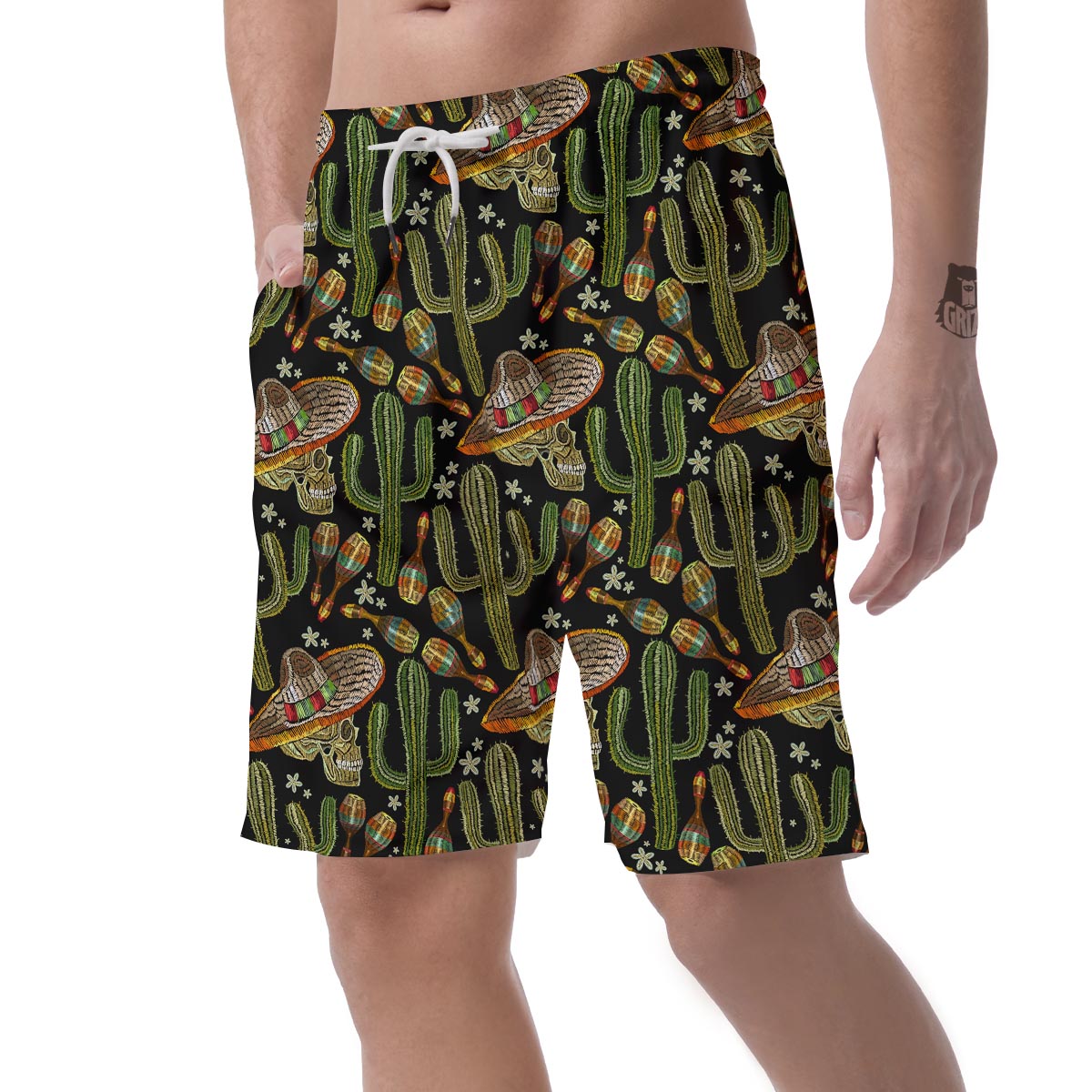 Western Cowboy Cactus Pattern Print Men's Shorts-grizzshop