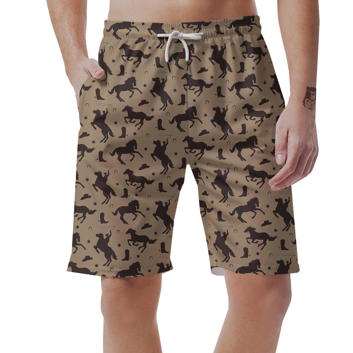 Western Cowboy Print Pattern Men's Shorts-grizzshop