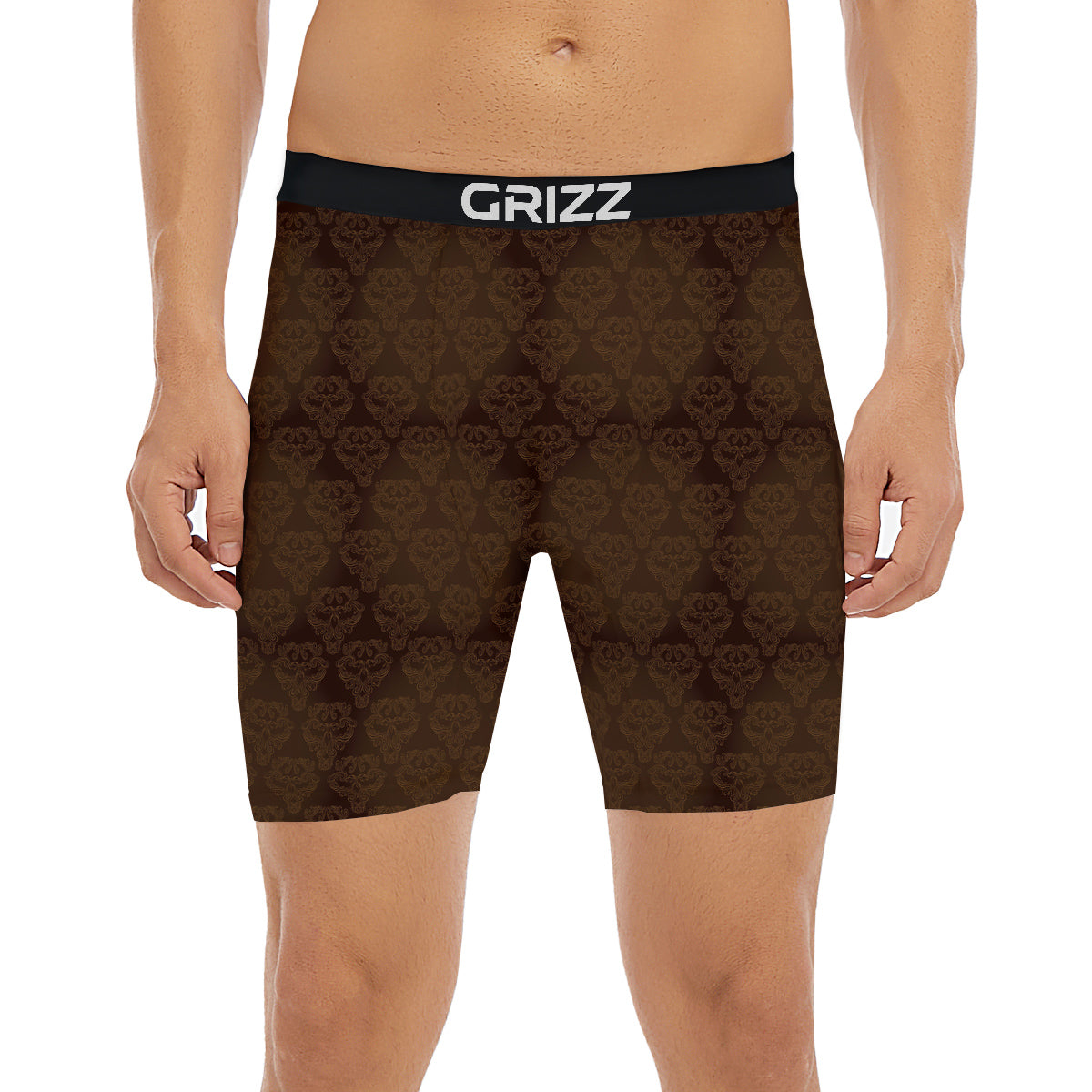 Western Damask Dark Brown Print Boxer Briefs-grizzshop
