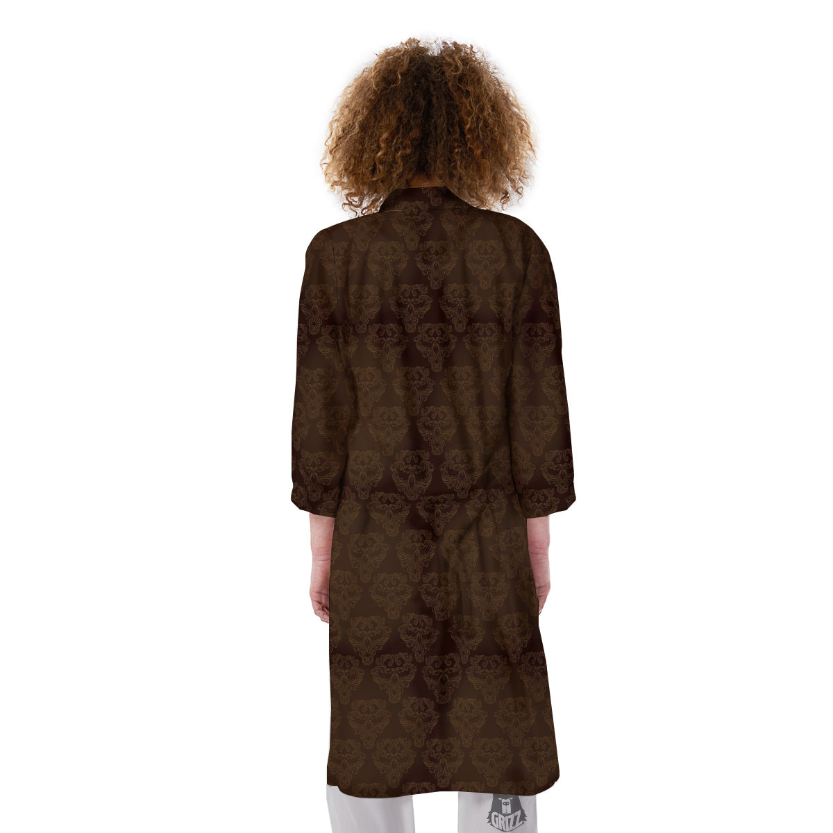 Western Damask Dark Brown Print Kimono-grizzshop