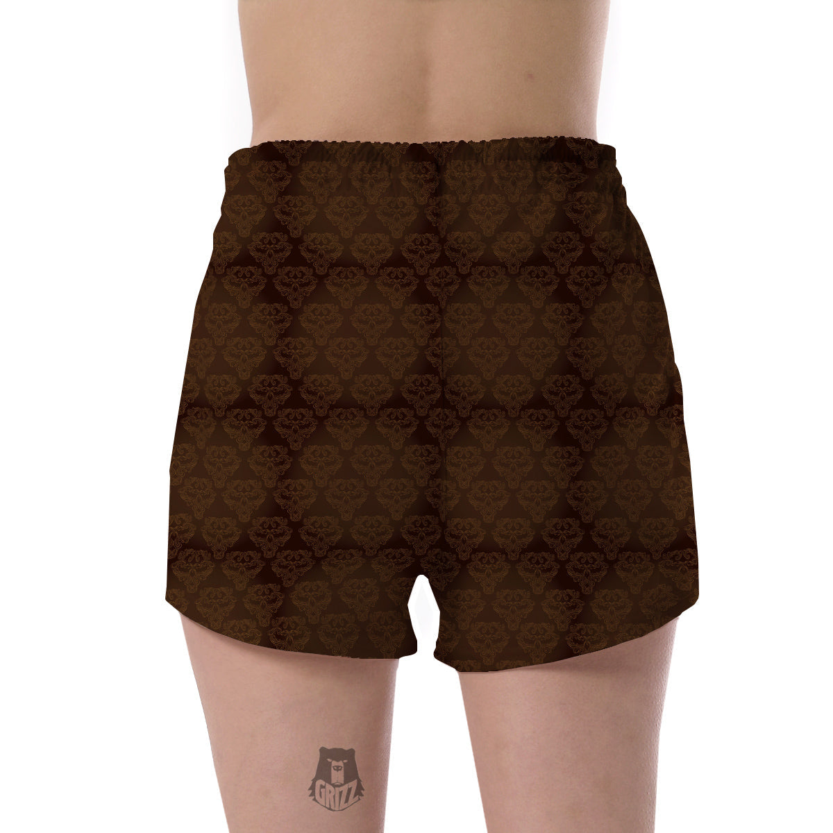 Western Damask Dark Brown Print Women's Shorts-grizzshop
