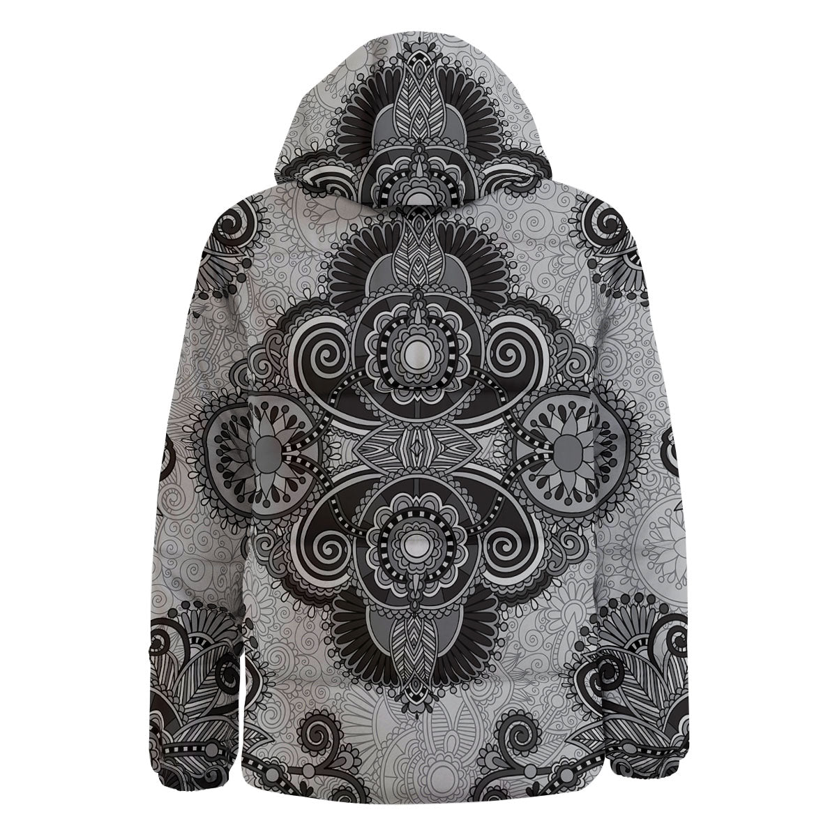 Western Floral Grey And Black Print Down Jacket-grizzshop