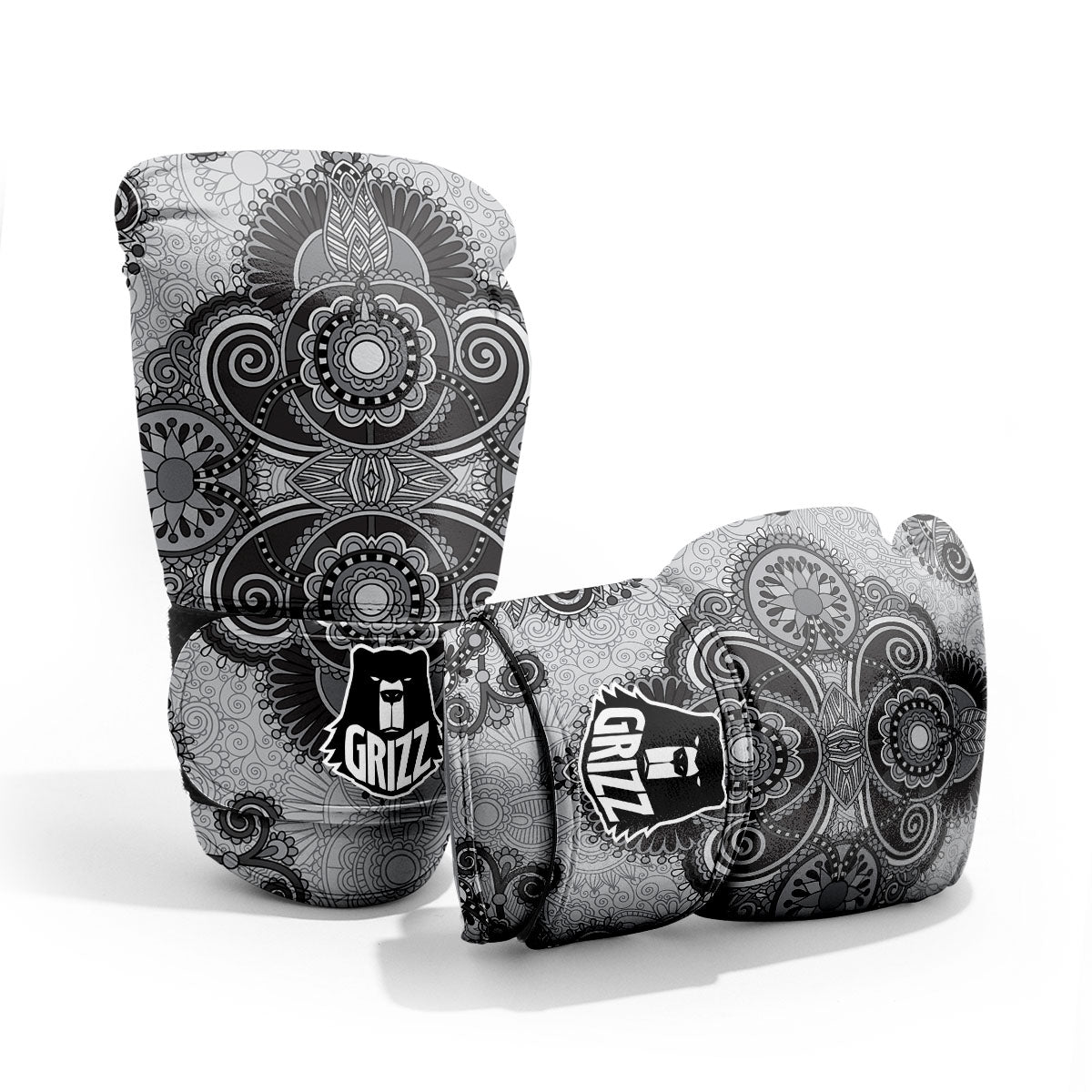 Western Floral Grey And Black Print Pro Boxing Glove