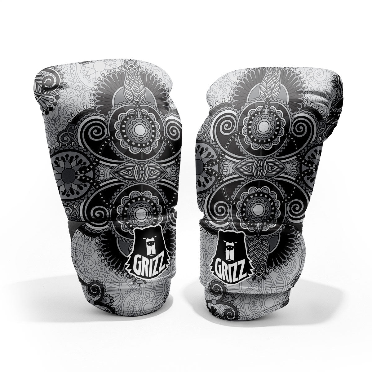 Western Floral Grey And Black Print Pro Boxing Glove
