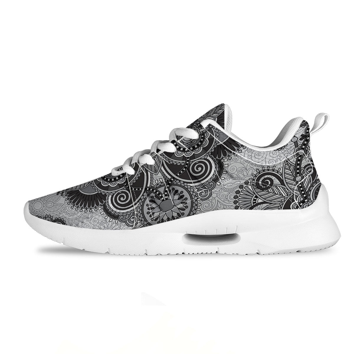 Western Floral Grey And Black Print Tennis Shoes-grizzshop