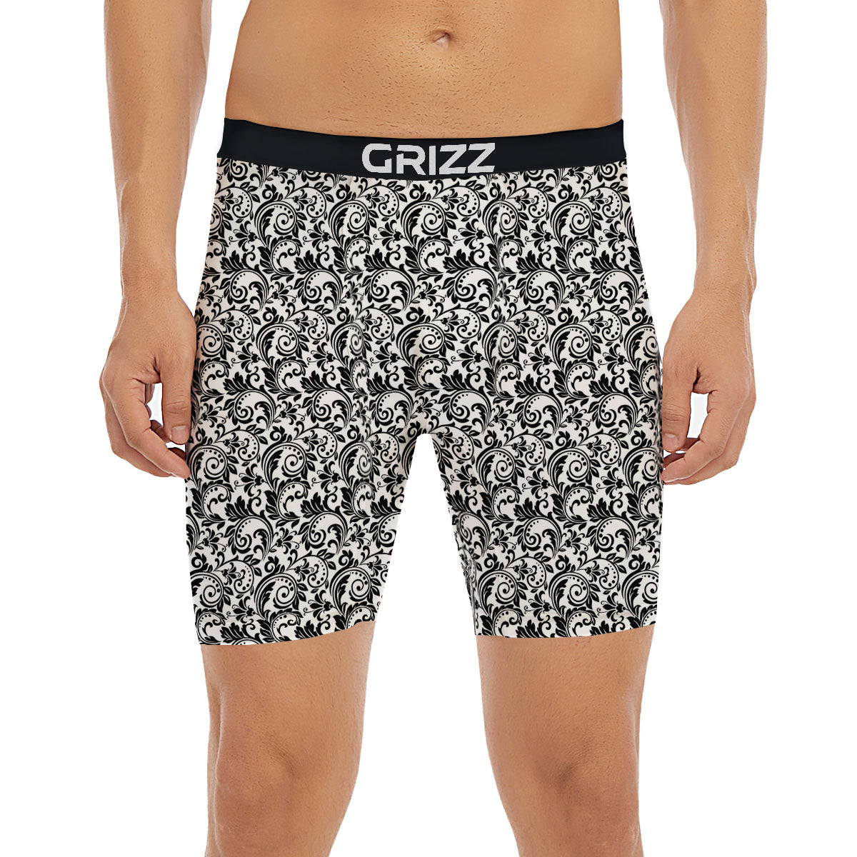 Western Flower White And Black Print Boxer Briefs-grizzshop