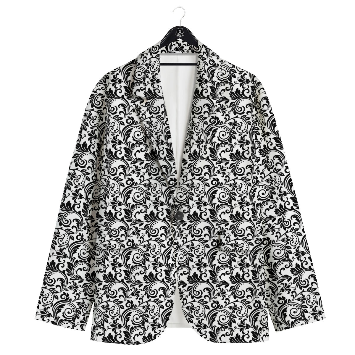 Western Flower White And Black Print Men's Sport Coat-grizzshop