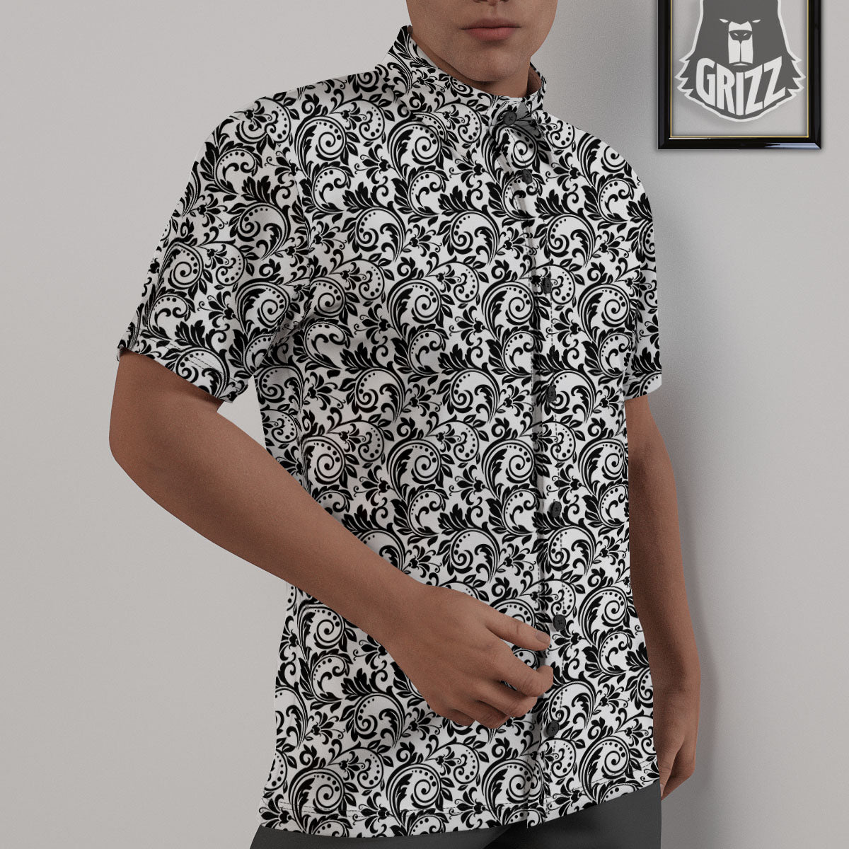 Western Flower White And Black Print Untucked Shirts-grizzshop