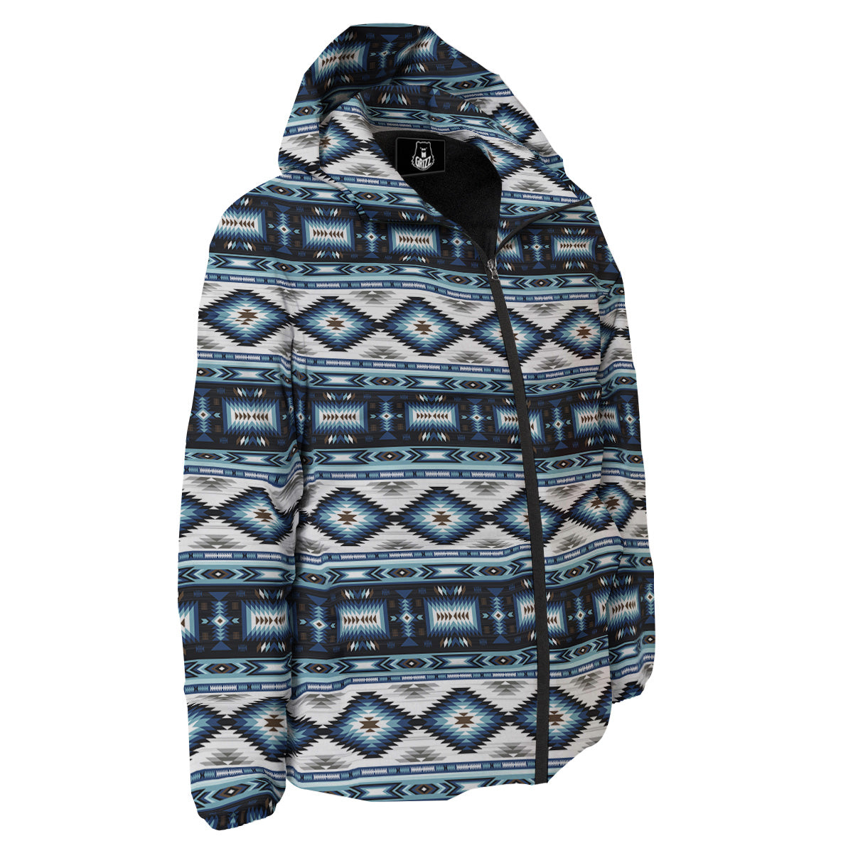 Western Navajo Blue Native Print Down Jacket-grizzshop