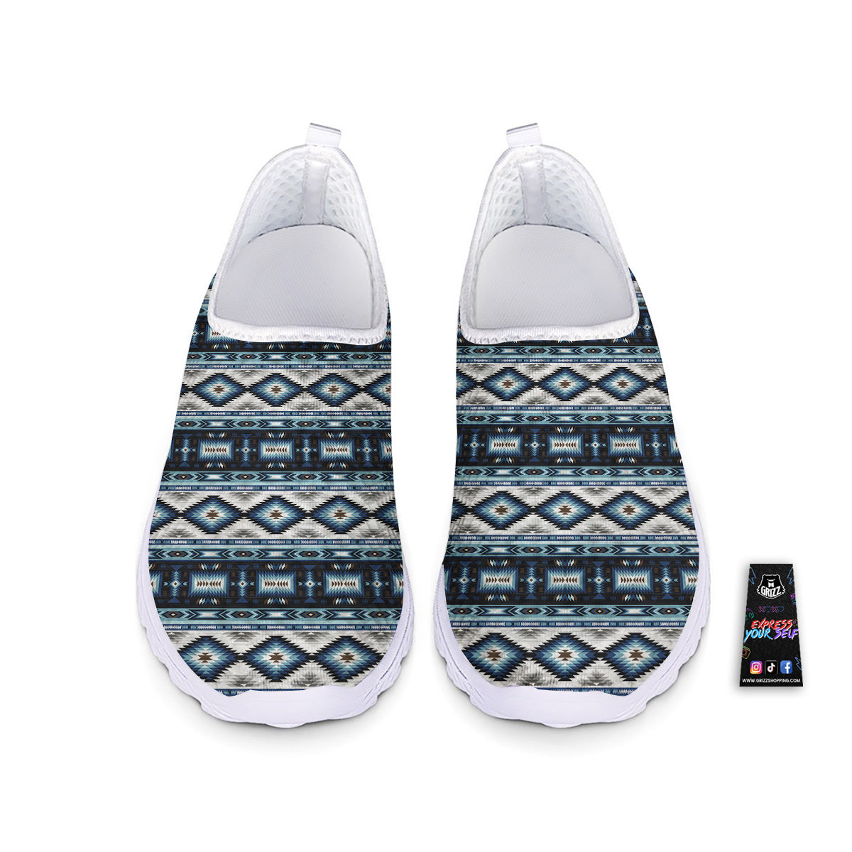 Western Navajo Blue Native Print Nurse Shoes-grizzshop