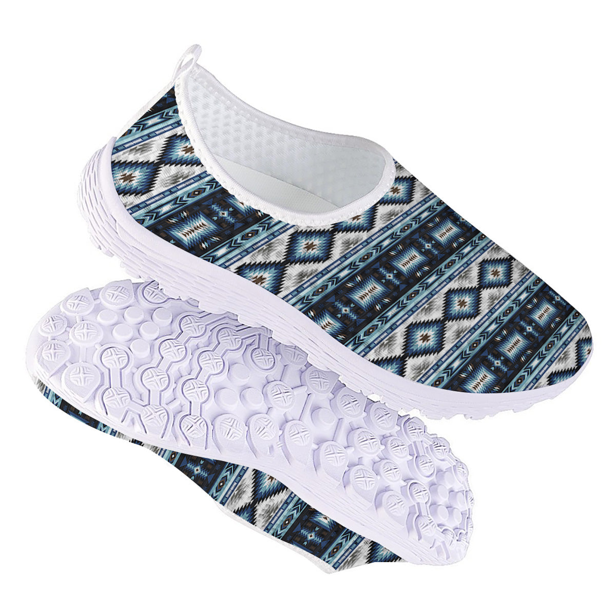 Western Navajo Blue Native Print Nurse Shoes-grizzshop