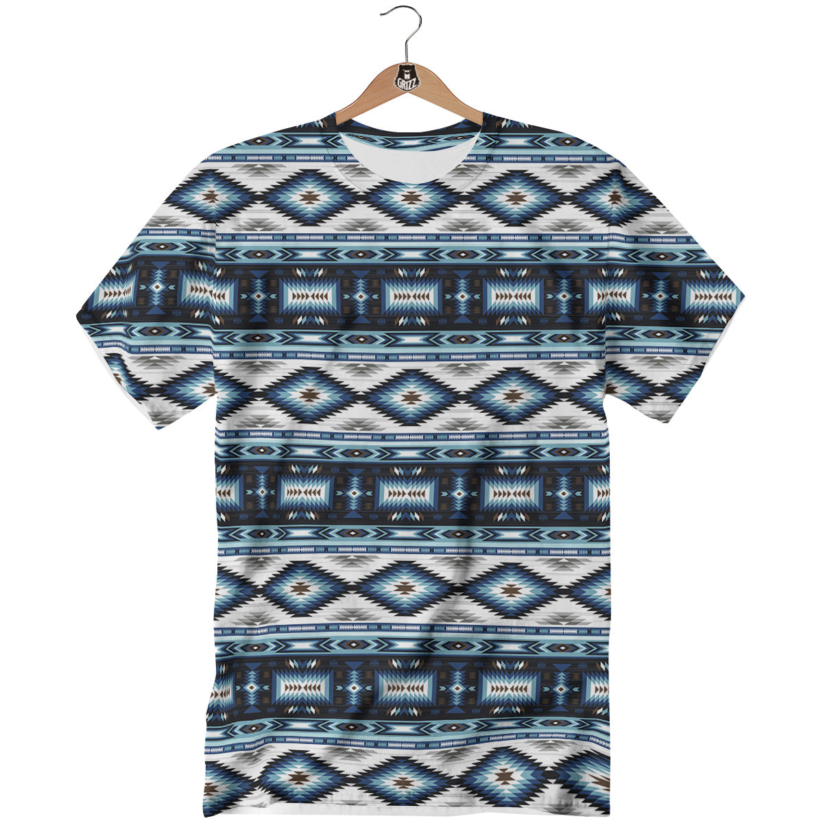 Western Navajo Blue Native Print T-Shirt-grizzshop