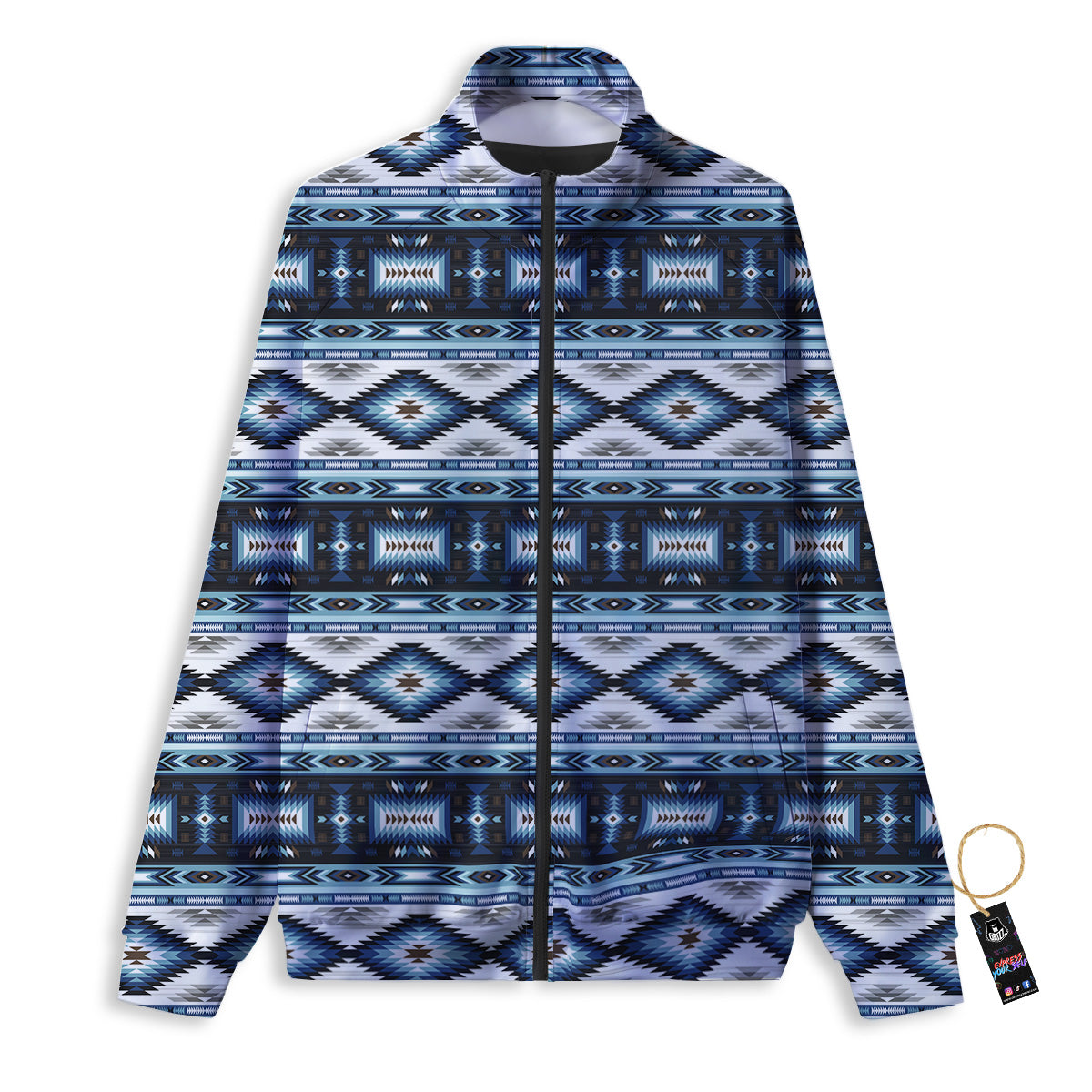 Western Navajo Blue Native Print Track Jacket-grizzshop