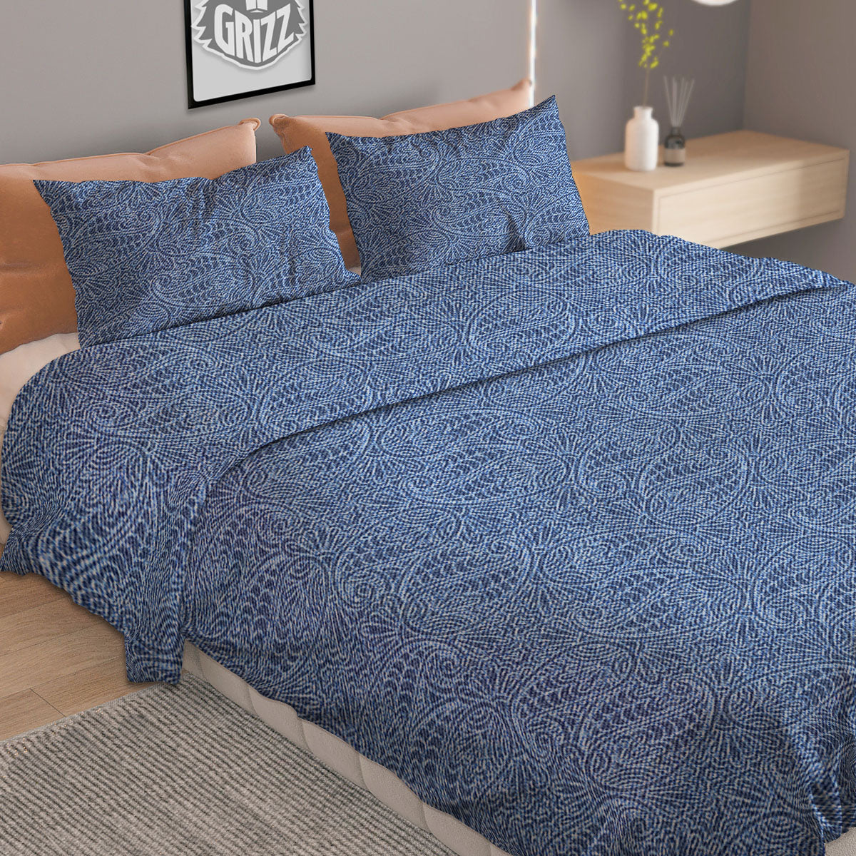 Western Paisley Blue Denim Print Duvet Cover Bedding Set