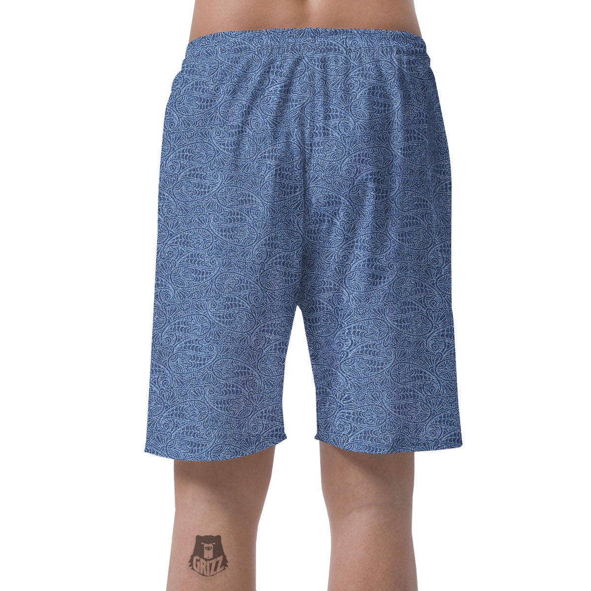 Western Paisley Blue Denim Print Men's Shorts-grizzshop