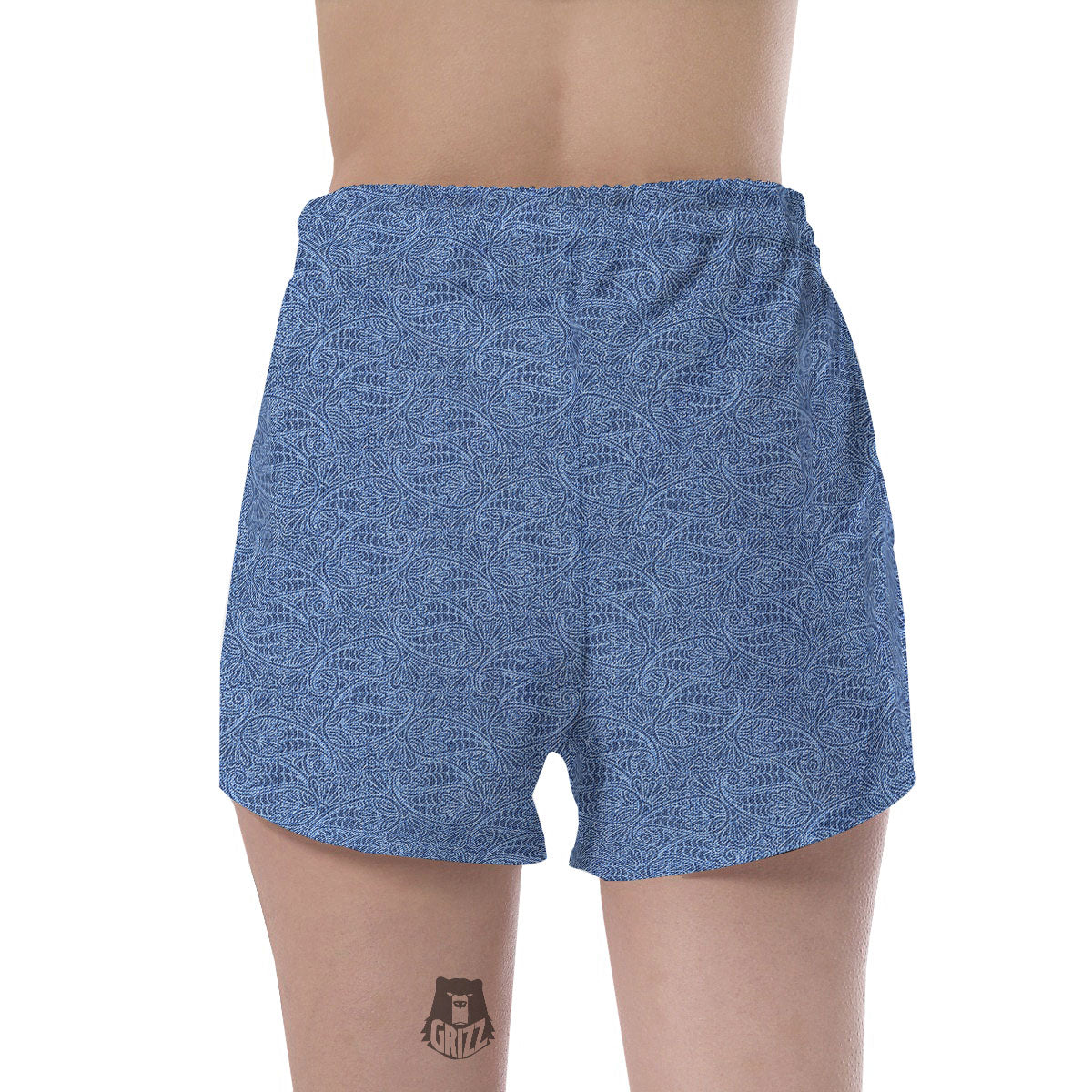 Western Paisley Blue Denim Print Women's Shorts-grizzshop