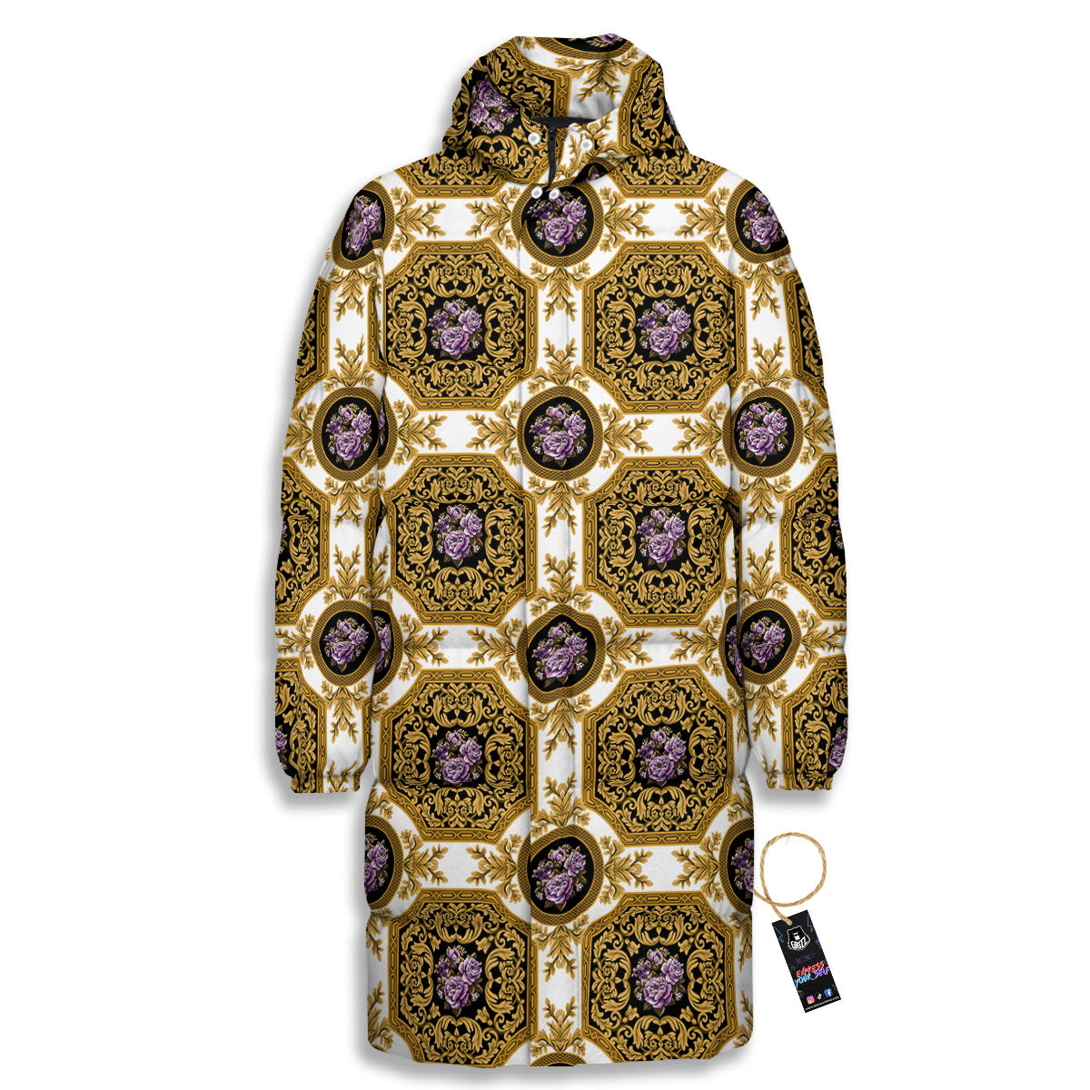 Western Damask Ornamental Print Long Down Jacket