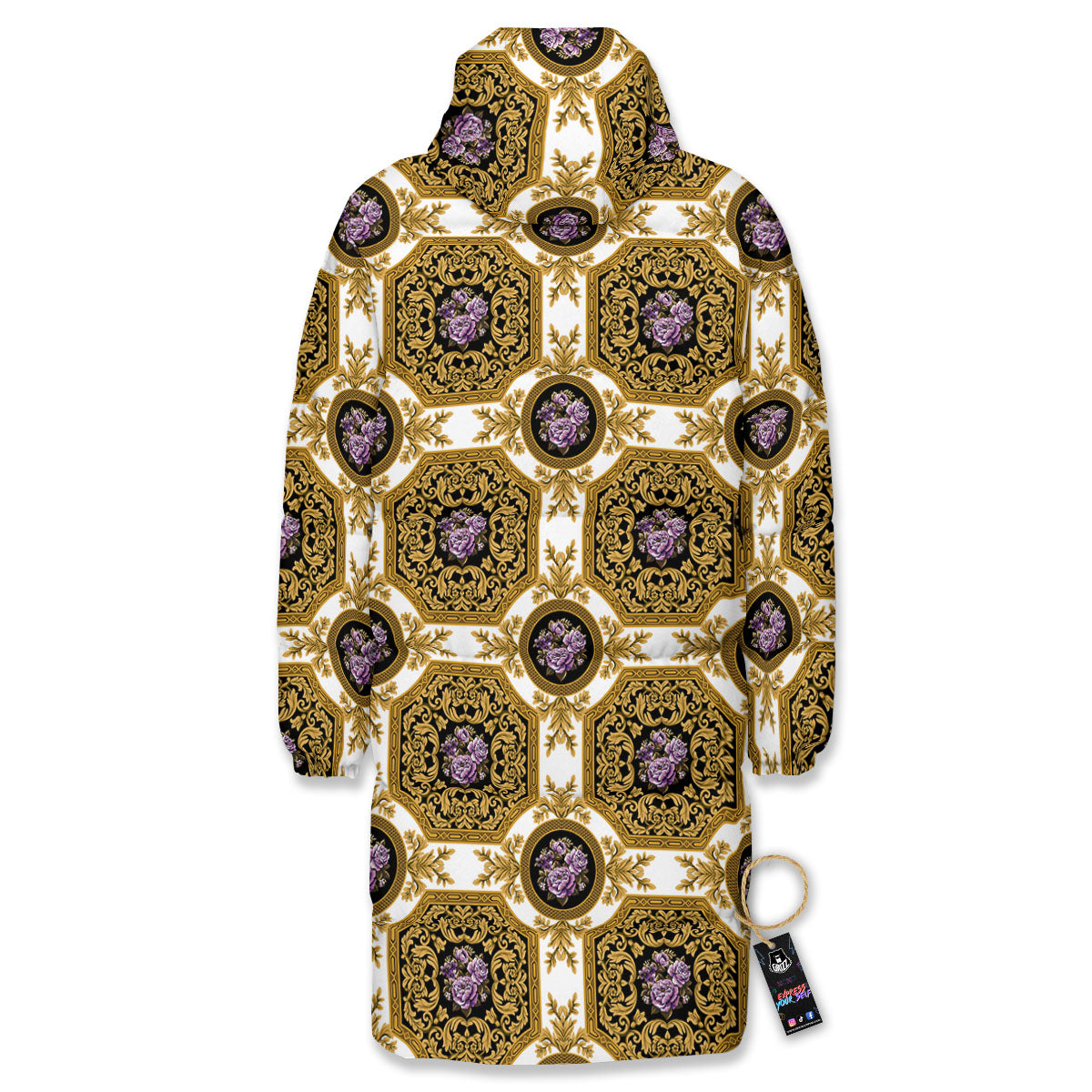 Western Damask Ornamental Print Long Down Jacket
