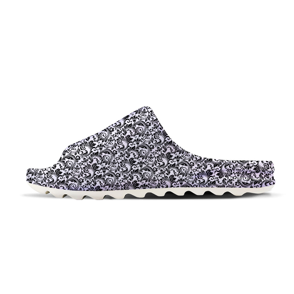 Western Flower White And Black Print Sandals-grizzshop