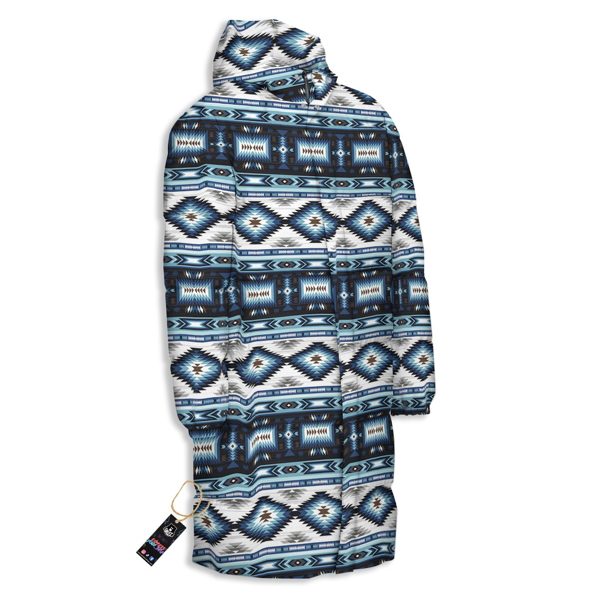 Western Navajo Blue Native Print Long Down Jacket