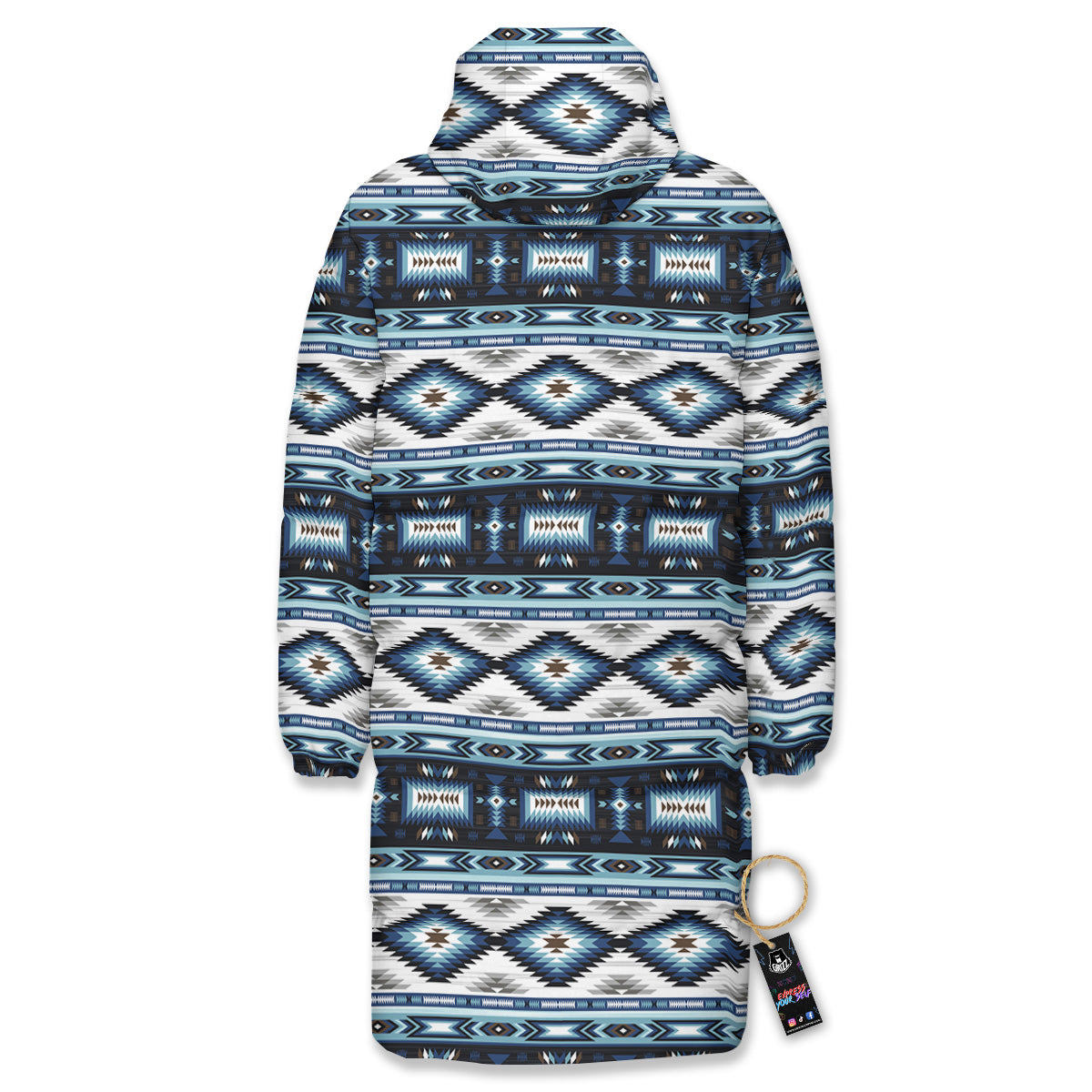 Western Navajo Blue Native Print Long Down Jacket