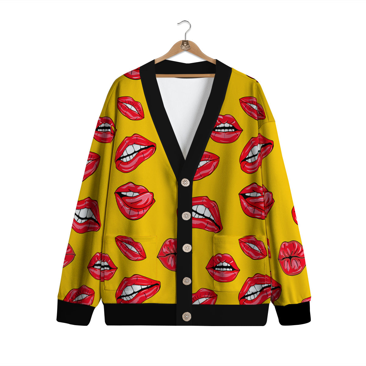 Wet Lips Print Pattern Cardigan-grizzshop