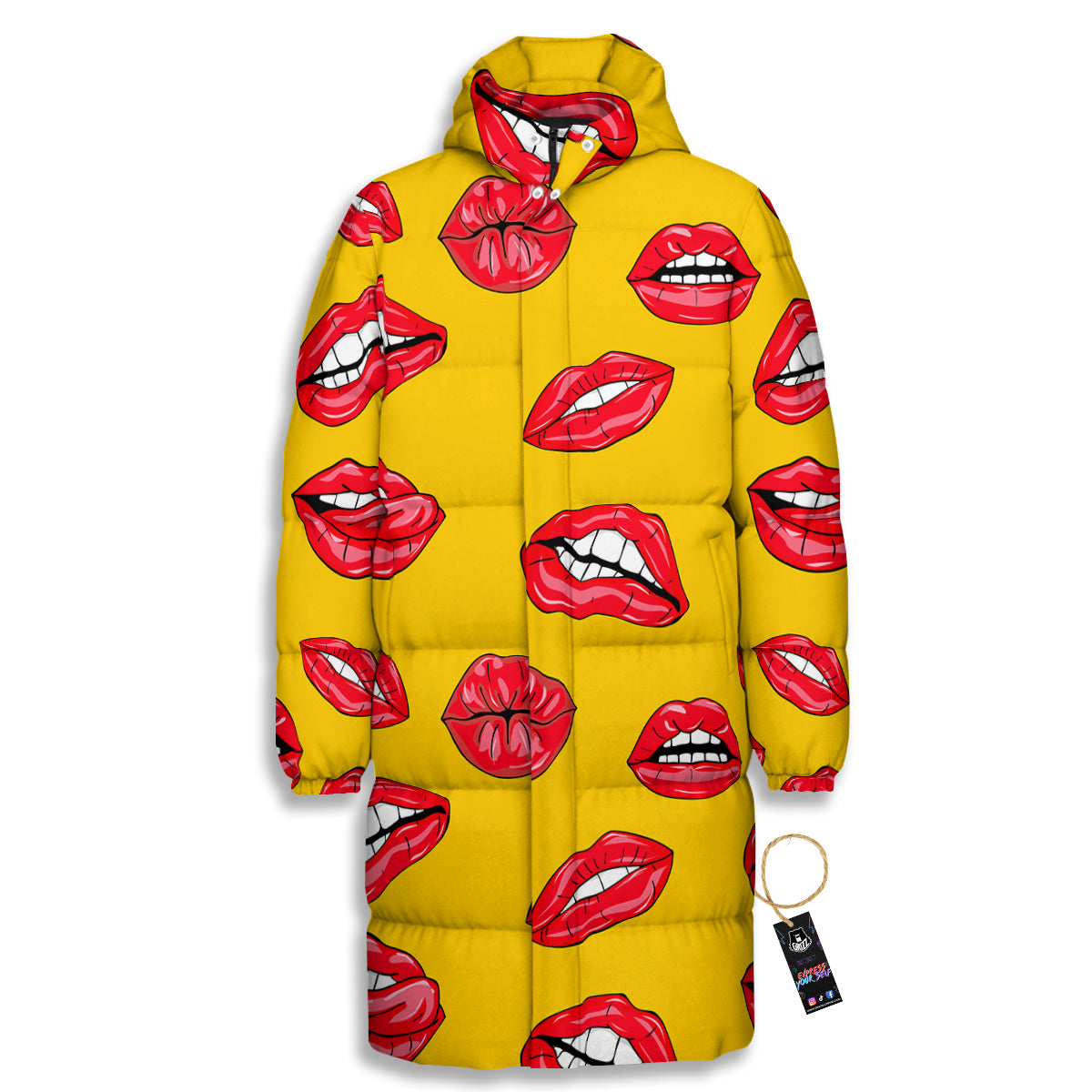 Wet Lips Print Pattern Long Down Jacket-grizzshop