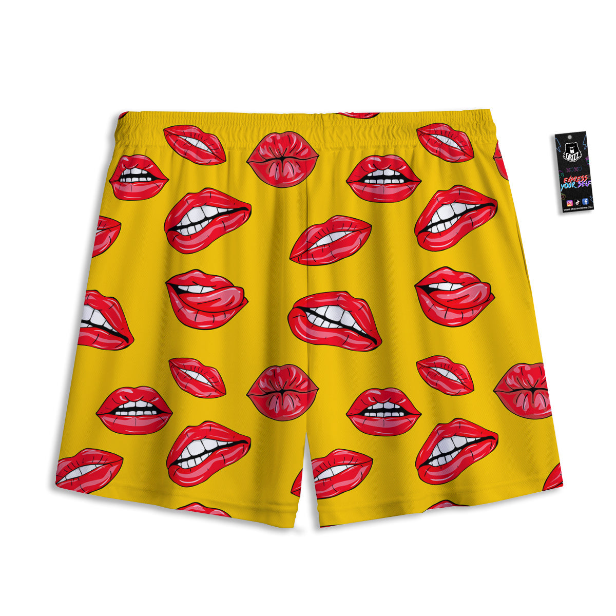 Wet Lips Print Pattern Mesh Shorts-grizzshop