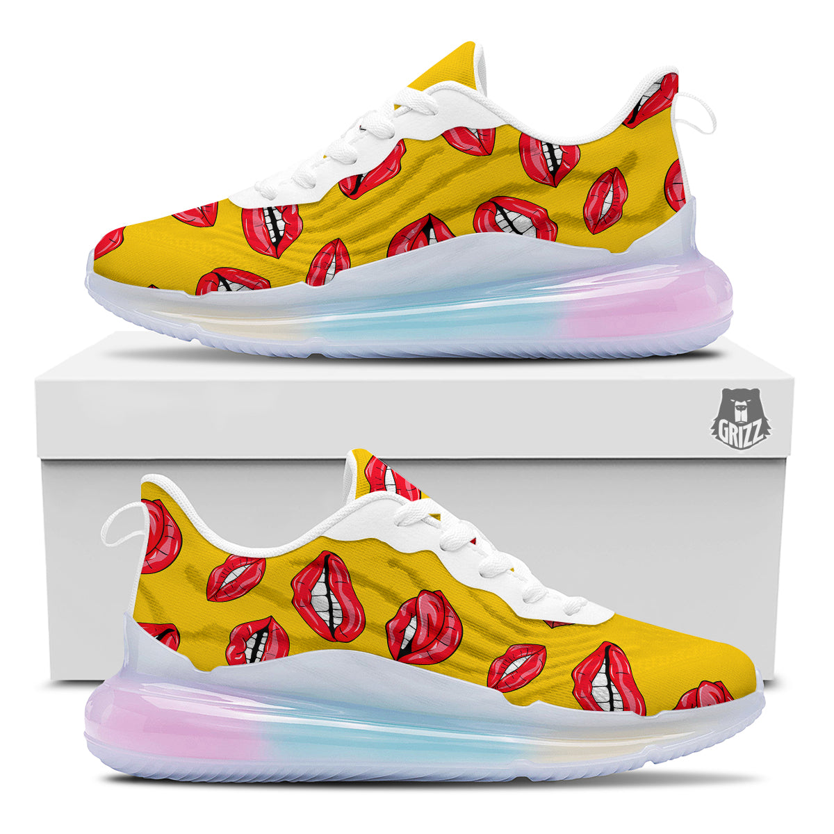 Wet Lips Print Pattern Running Sneakers-grizzshop