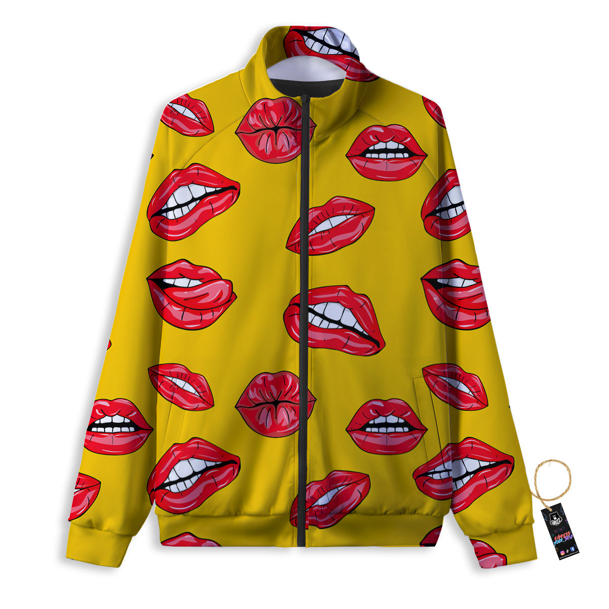 Wet Lips Print Pattern Track Jacket-grizzshop