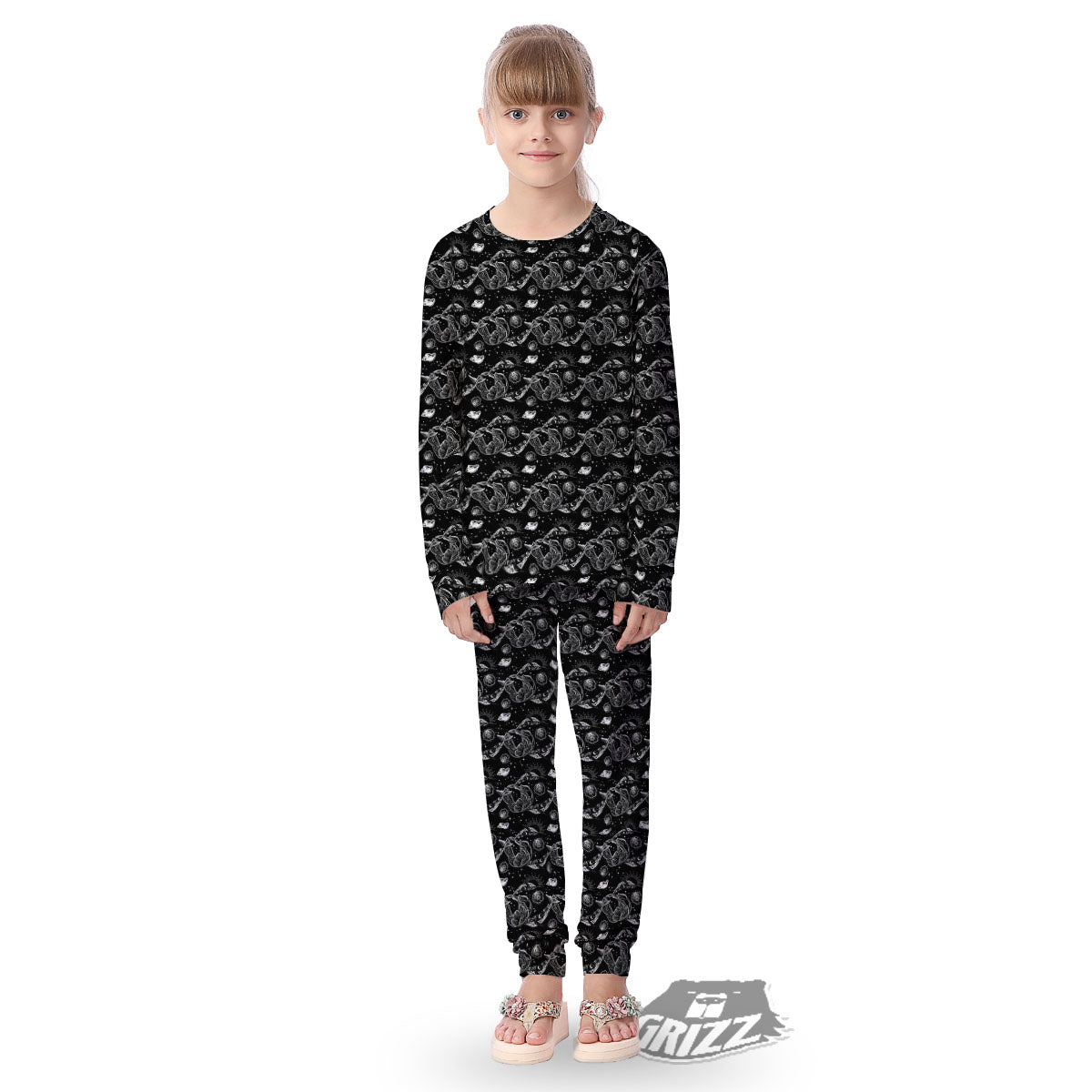 Whales and Dolphin Boho Print Pattern Kid's Pajamas-grizzshop