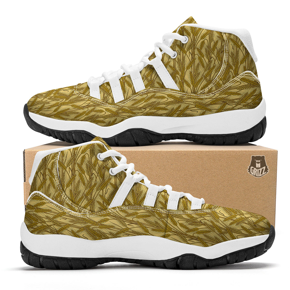 Wheat Plant Print Pattern White Bball Shoes-grizzshop