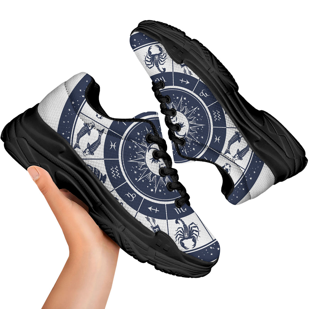 Wheel Zodiac Signs Print Black Chunky Shoes-grizzshop