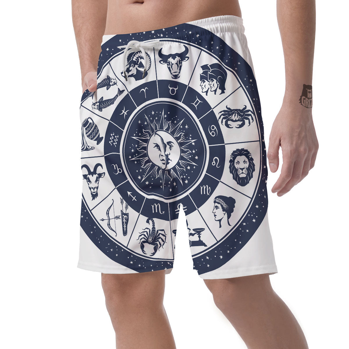 Wheel Zodiac Signs Print Men's Shorts-grizzshop