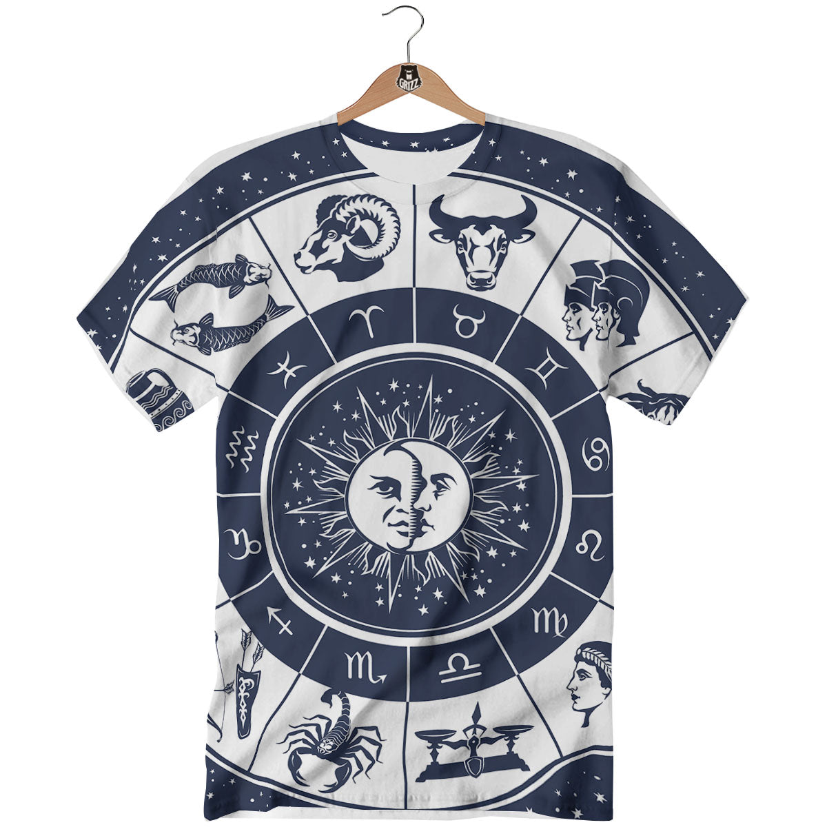 Wheel Zodiac Signs Print T-Shirt-grizzshop