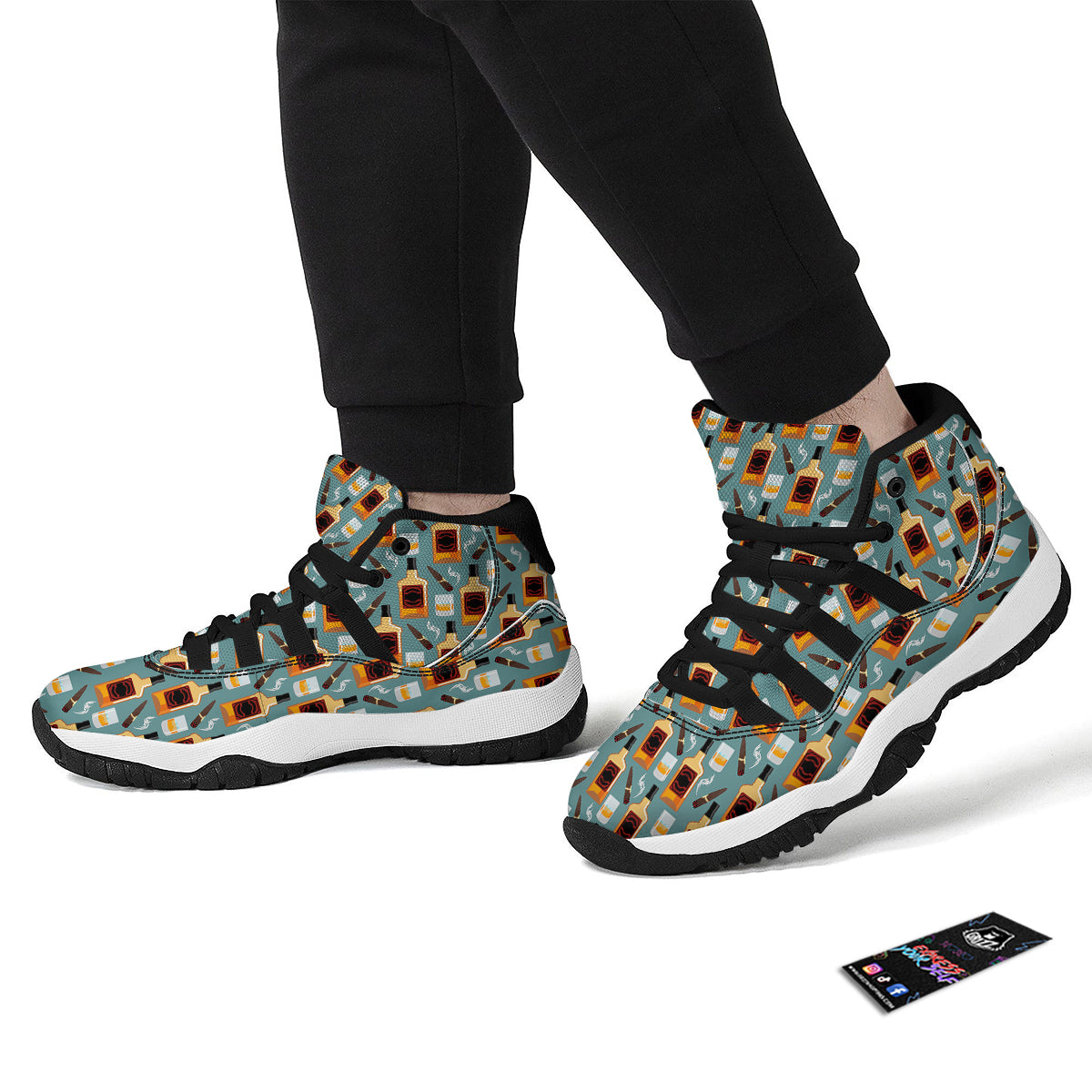 Whisky And Cigar Print Pattern Black Bball Shoes-grizzshop