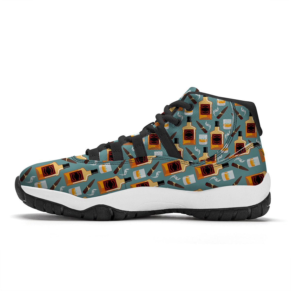 Whisky And Cigar Print Pattern Black Bball Shoes-grizzshop