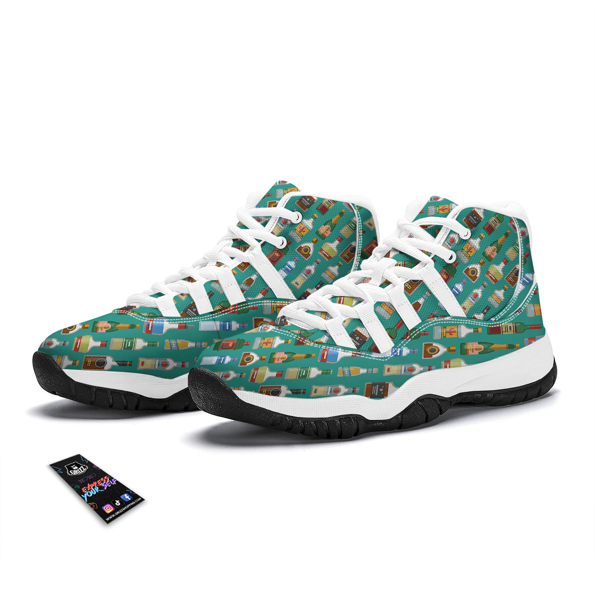 Whisky Colorful Print Pattern White Bball Shoes-grizzshop