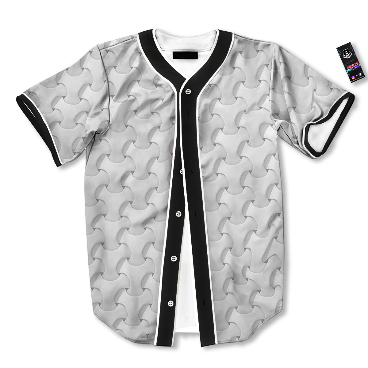 White Abstract 3D Geometric Print Pattern Baseball Jersey-grizzshop