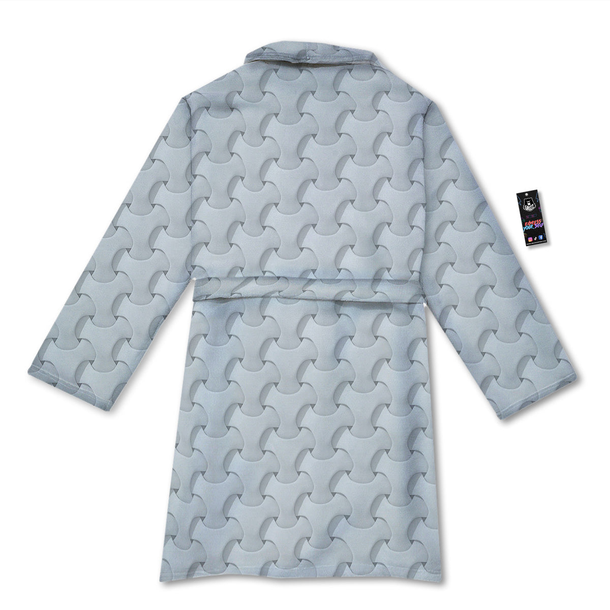 White Abstract 3D Geometric Print Pattern Bathrobe-grizzshop