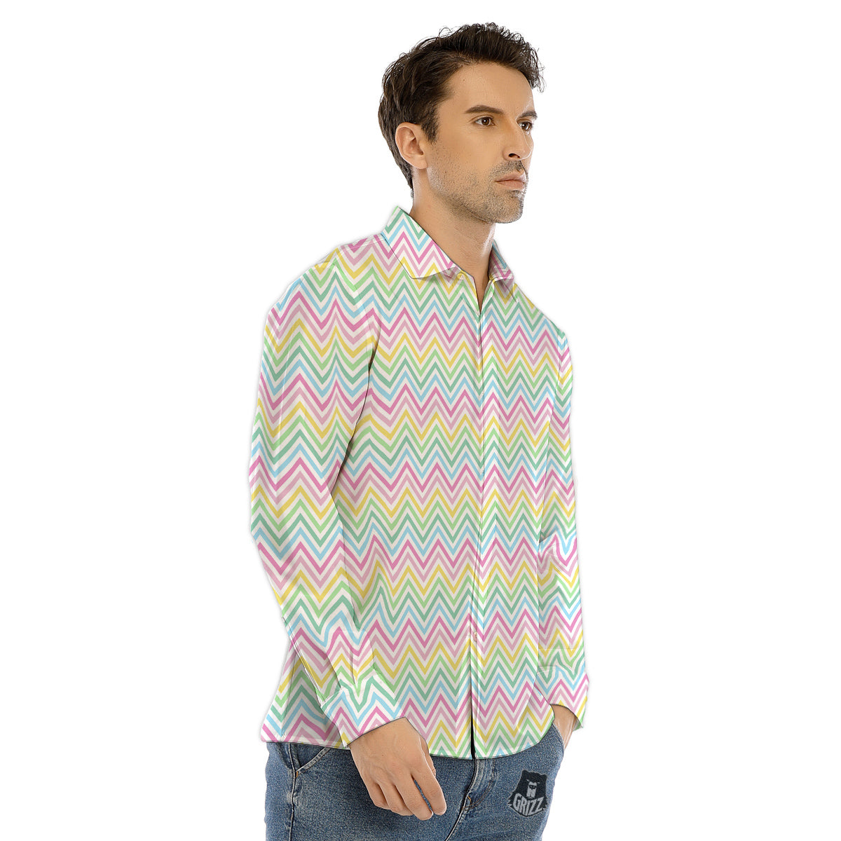 White Abstract 3D Geometric Print Pattern Men's Dress Shirts-grizzshop