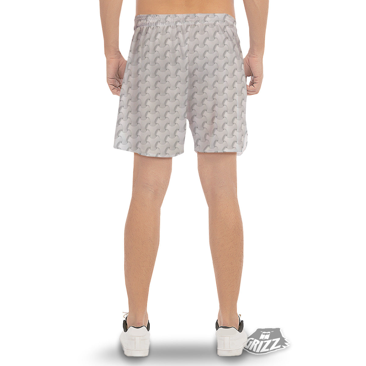 White Abstract 3D Geometric Print Pattern Men's Gym Shorts-grizzshop