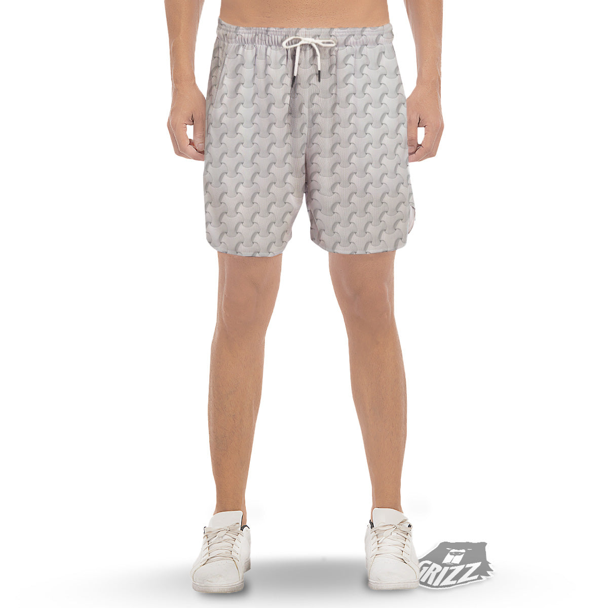 White Abstract 3D Geometric Print Pattern Men's Gym Shorts-grizzshop