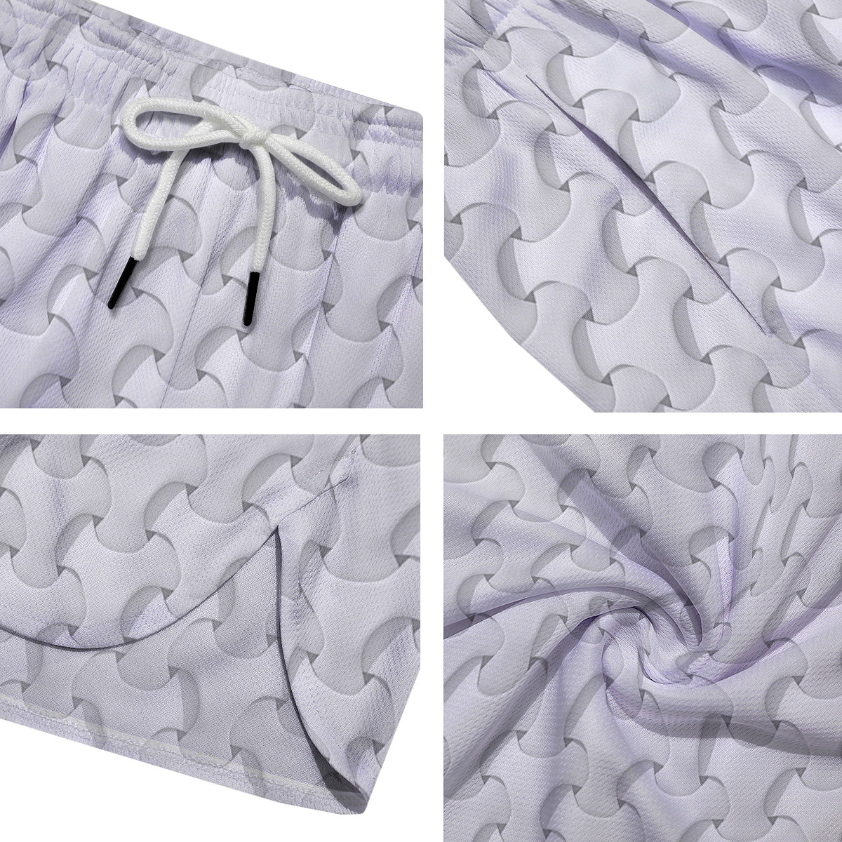 White Abstract 3D Geometric Print Pattern Men's Running Shorts-grizzshop