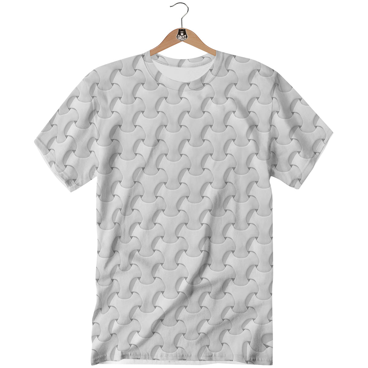 White Abstract 3D Geometric Print Pattern T-Shirt-grizzshop