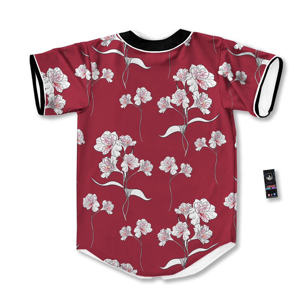 White Alstroemeria Red Print Pattern Baseball Jersey-grizzshop